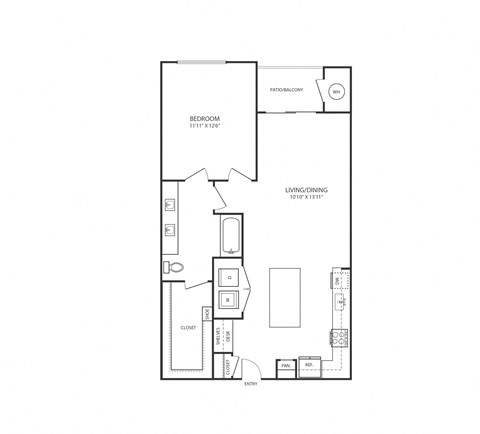 Floor plan of a 1 bedroom apartment